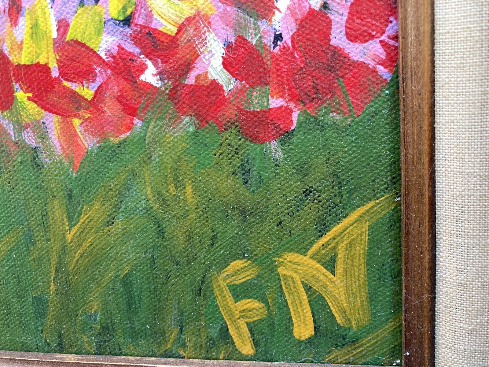 Lg Original Painting on Canvas Signed After Van Gogh Impressionist Garden Naive