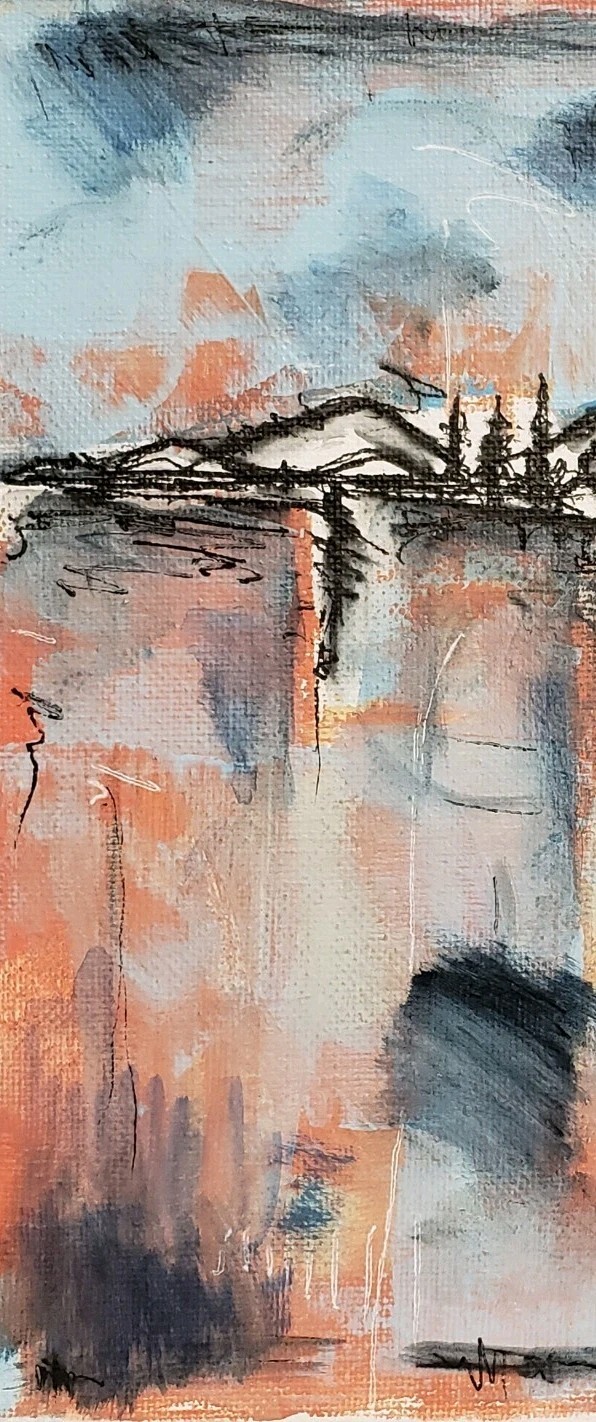 No652 Original Abstract Minimal Impressionistic Landscape Painting By K.A.Davis