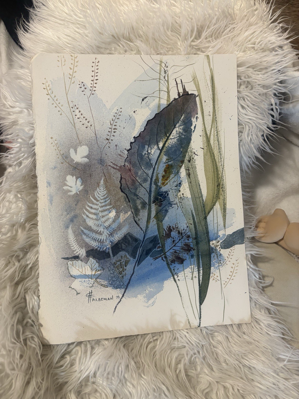 CALIFORNIA ARTIST ESTHER HALDEMAN 76 PAINTING Nature Leaves 15”x11” Signed Art