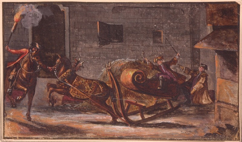 «A Night Scene» German School, 18th Century, Watercolor (m)