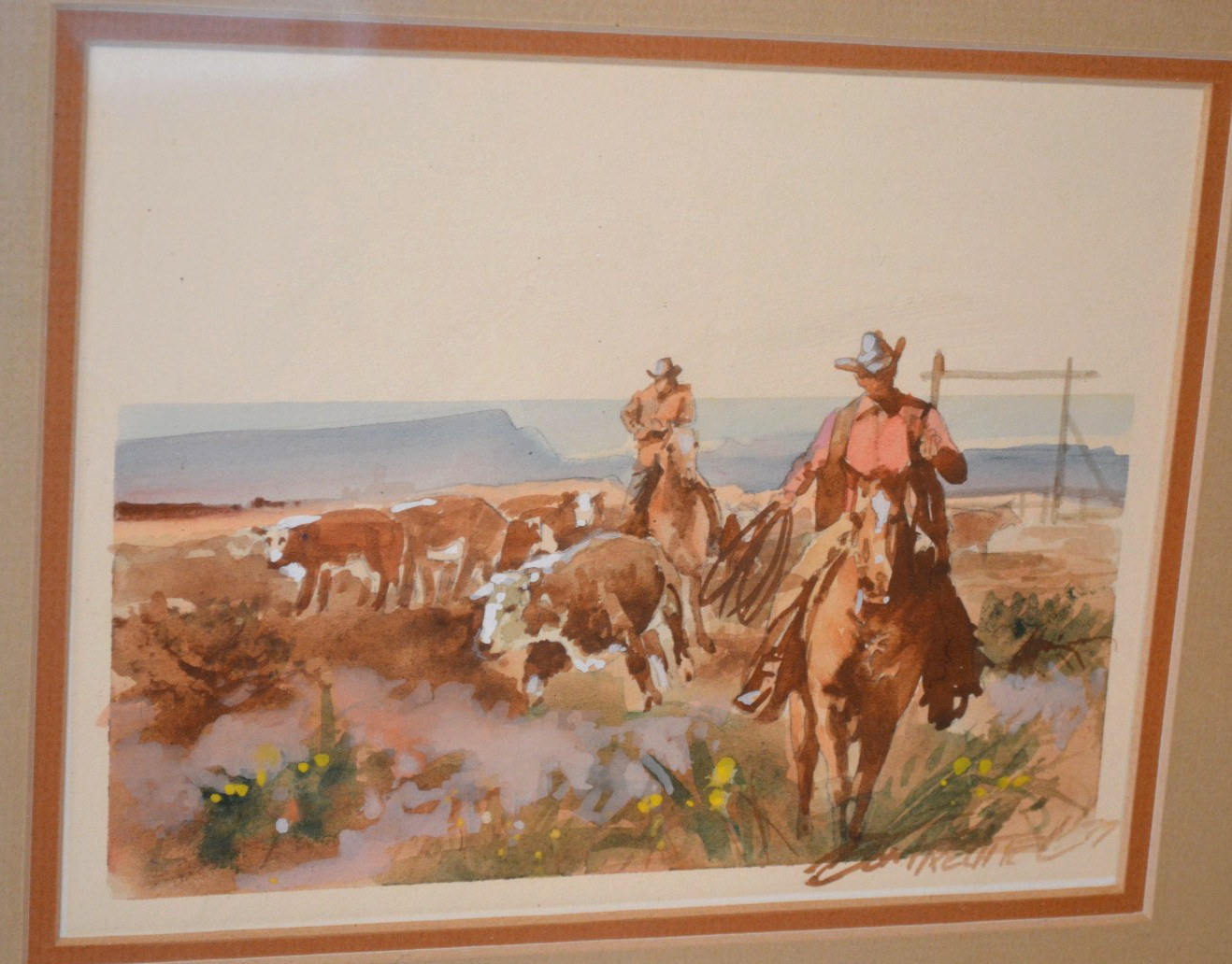 Bringing in the strays by cowboy, western artist Don Prechtel (1936 – 2024)