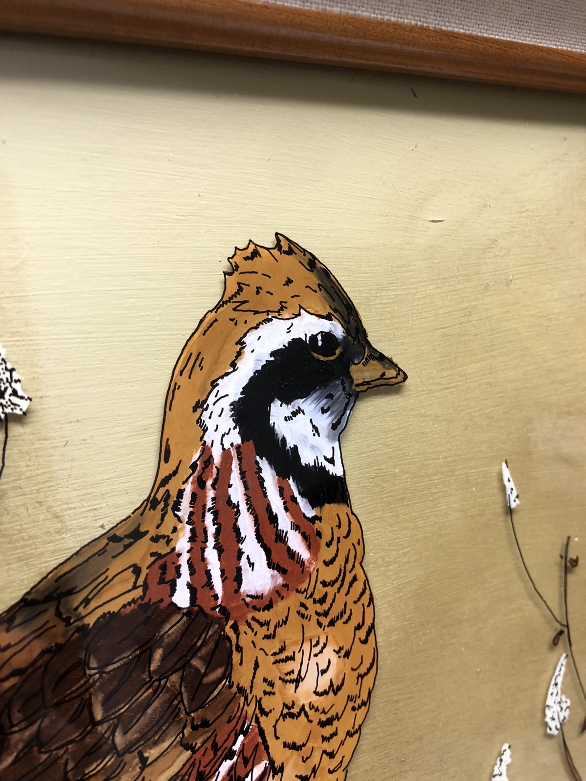 VTG Reverse Glass Art Painting Bowhite Quail Wood Framed Artist Signed 13×16”