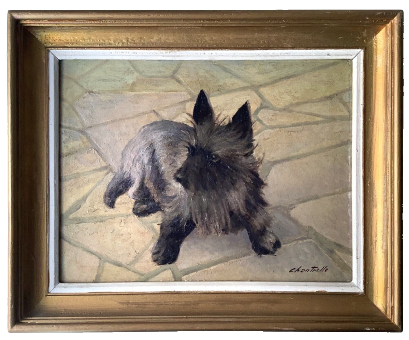 ANTIQUE OIL PAINTING 1940’s – DOG PORTRAIT- AUSTRALIAN TERRIER – SIGNED FRAMED