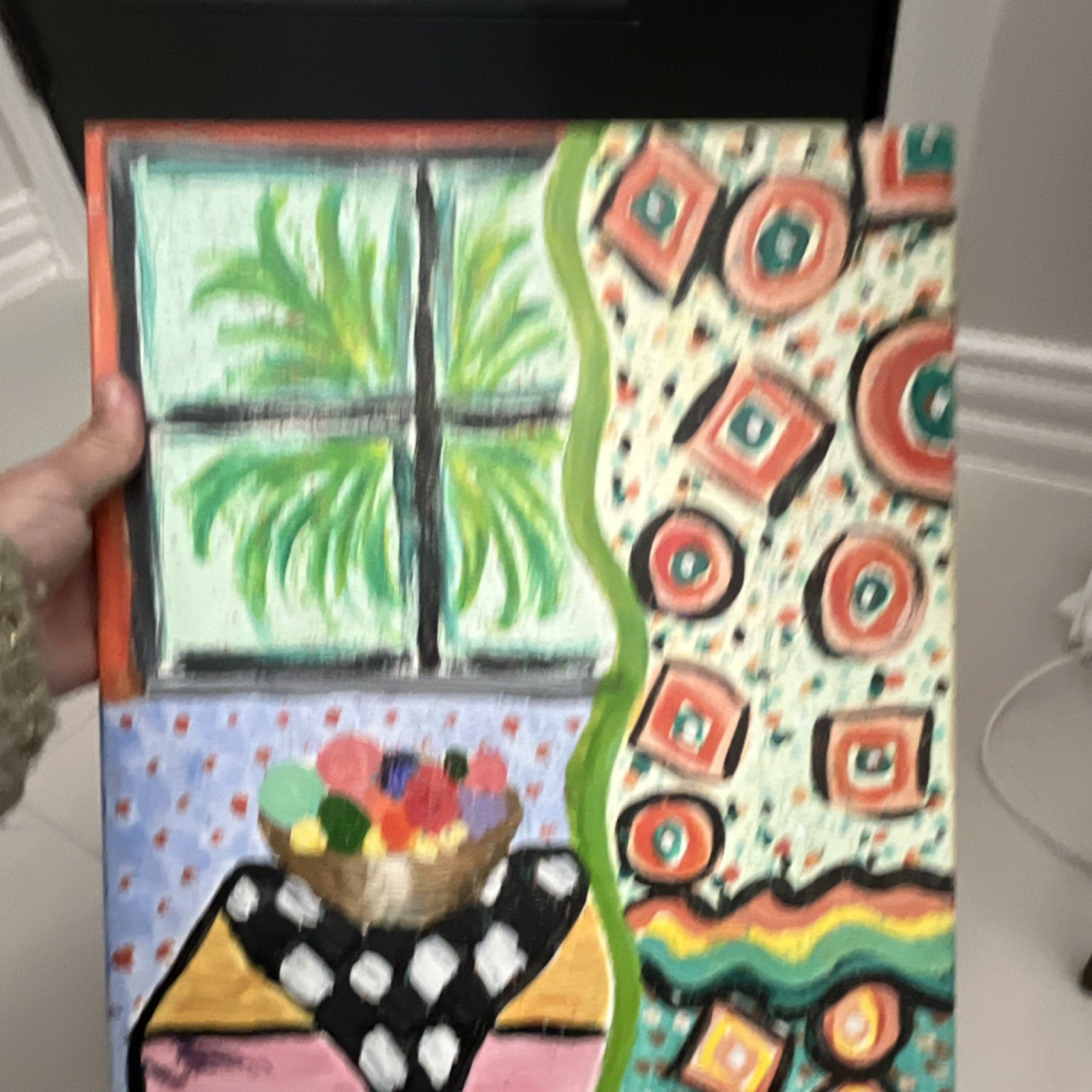 Abstract Window Fruit Bowl Acrylic Painting on Canvas