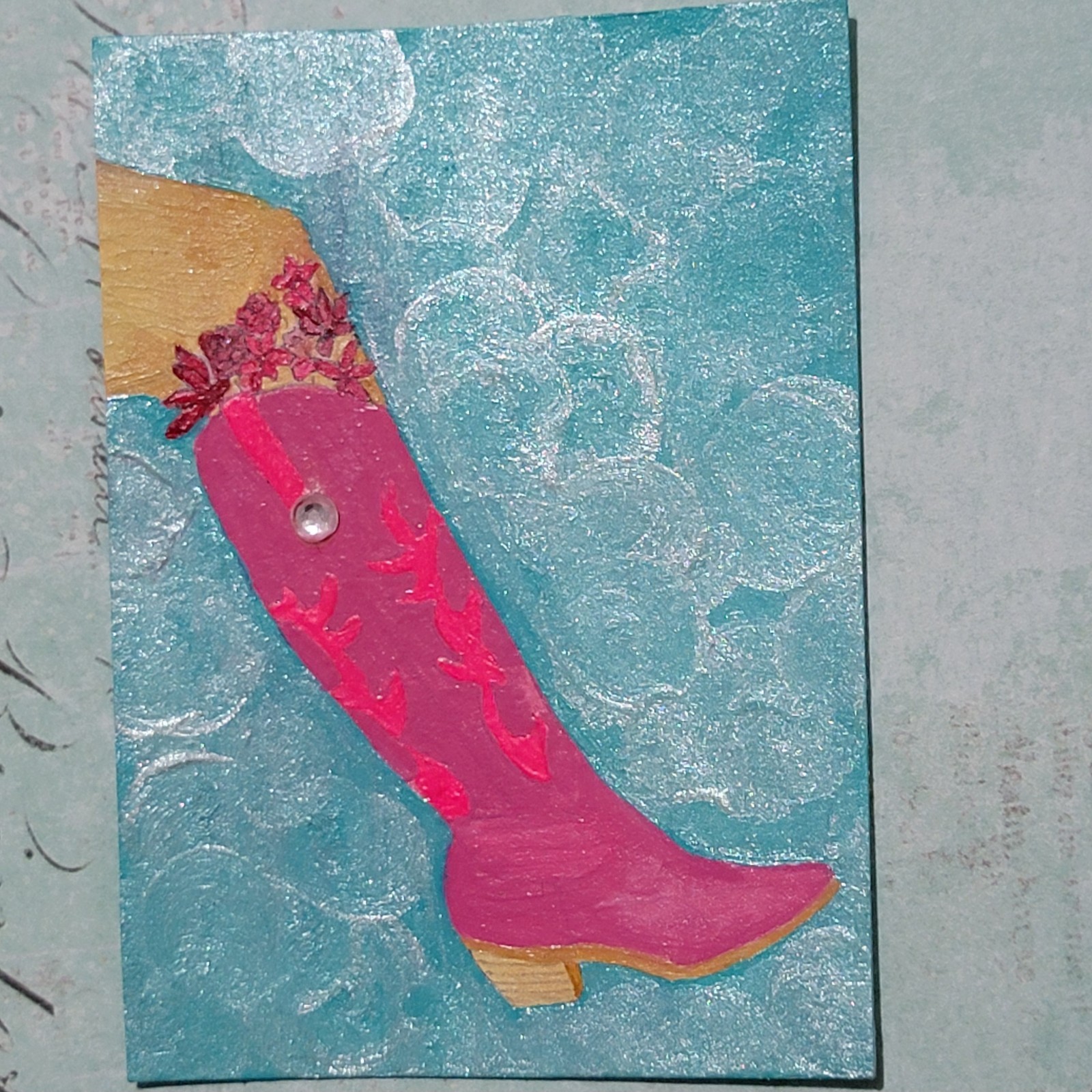 Cowgirl Western Boot ACEO Painting, Art Card, ATC
