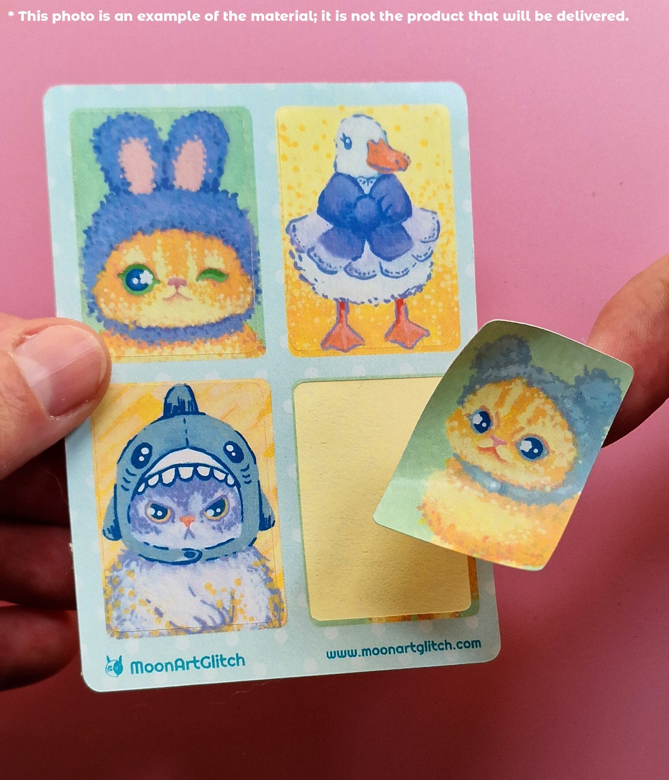 Aceo PRINT STICKER by MoonArtGlitch ~ Pack 4A ~ Moth Bird Cat Fish Animal Cards