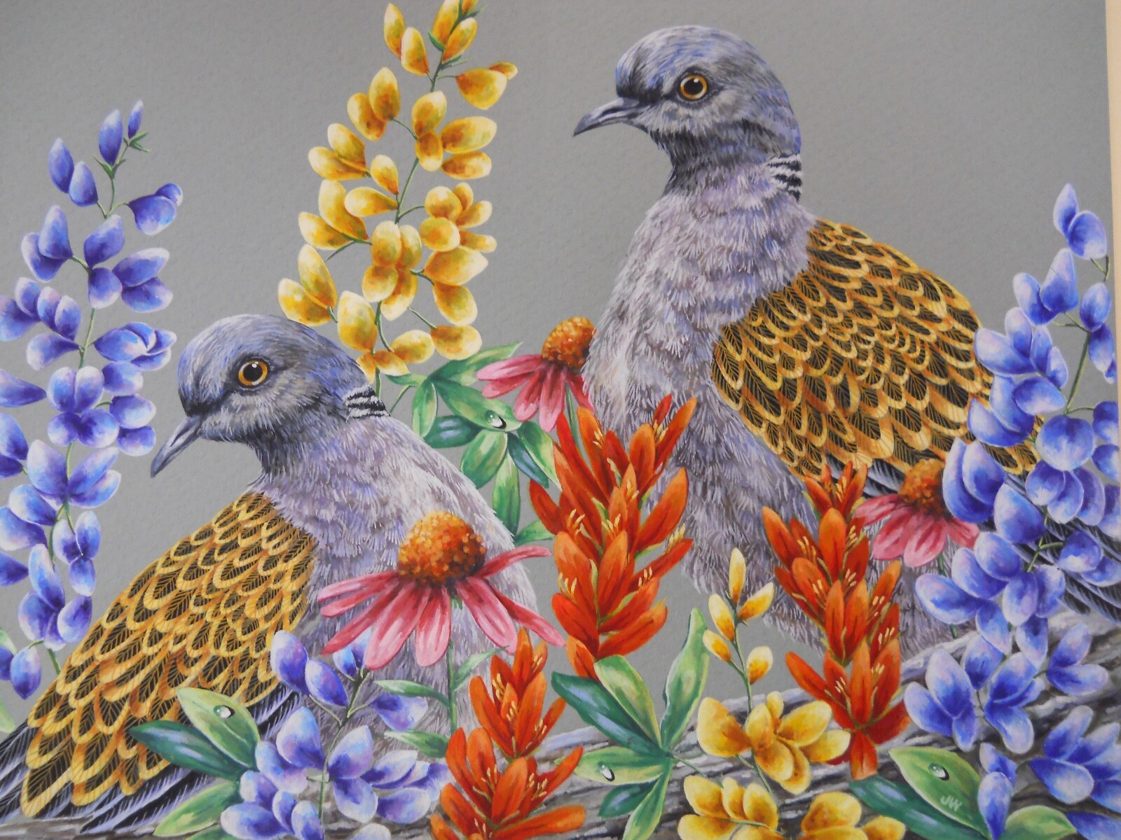 Doves Birds Wildlife Wildflowers Original Garden Painting