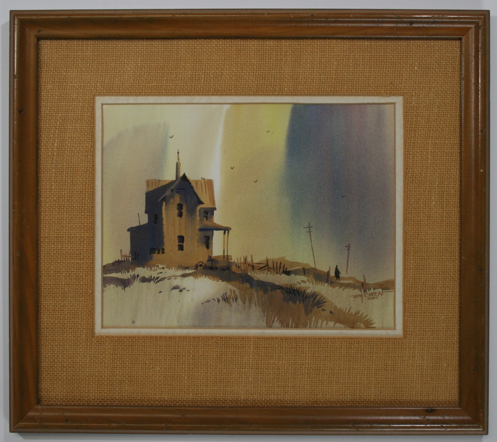 Tom Owen Original Watercolor House on Hill Frame/Mat/Glass EX Cond NWS Award