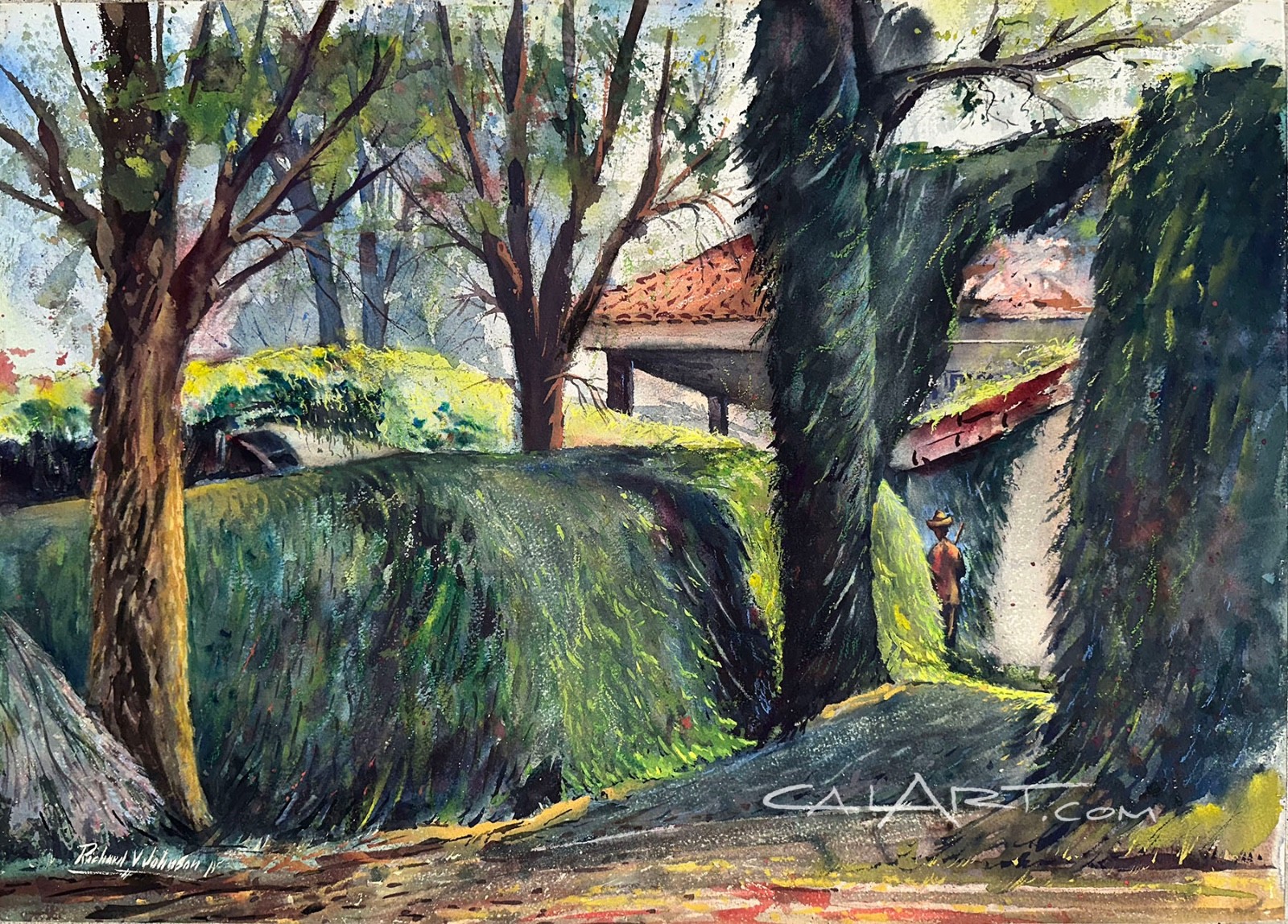 1950s Tropical Island Landscape Painting Original Oil American Regionalist
