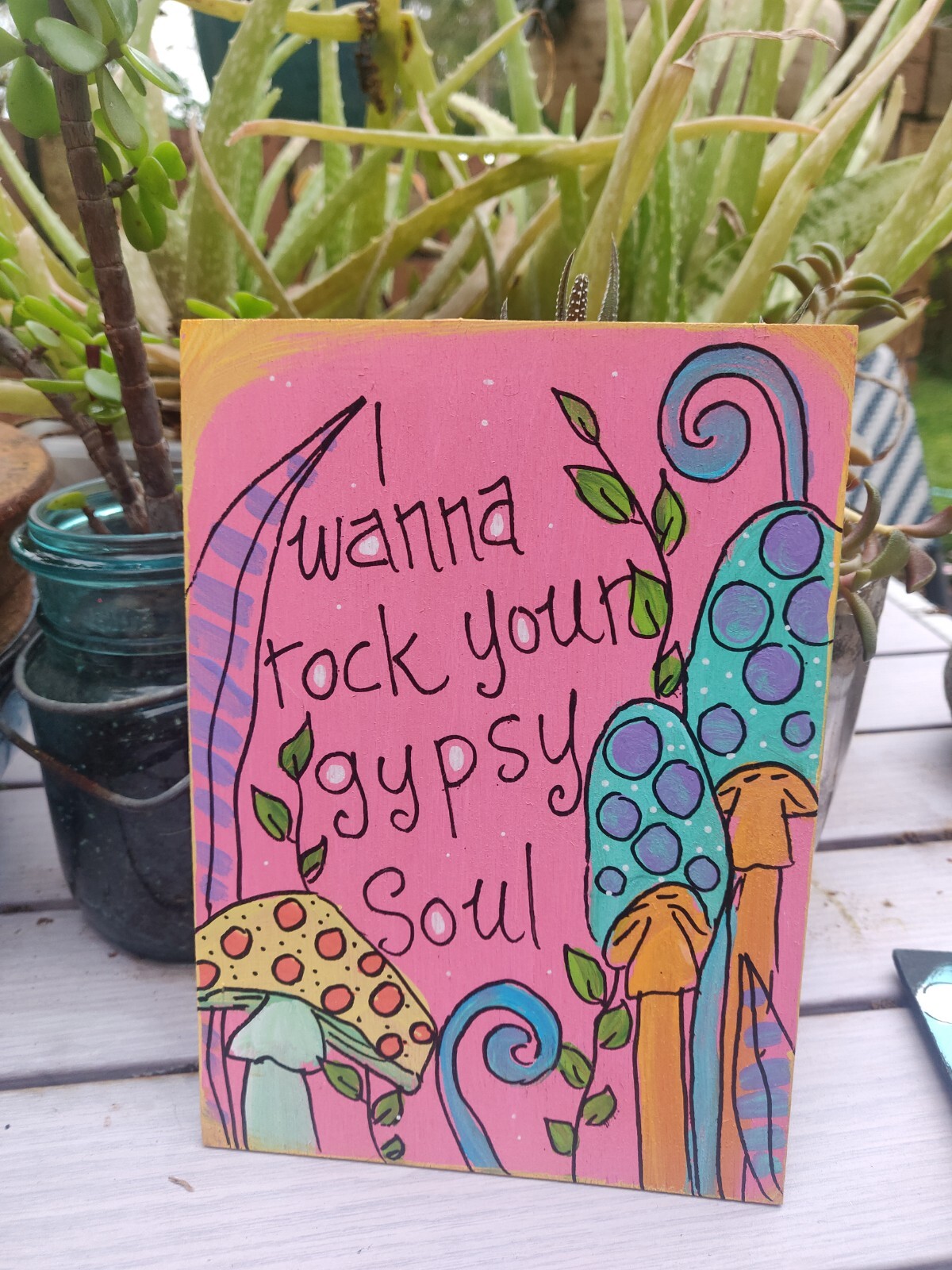Van Morrison Into The Mystic Lyric Painting on 7 x 5″ wood panel, gypsy soul