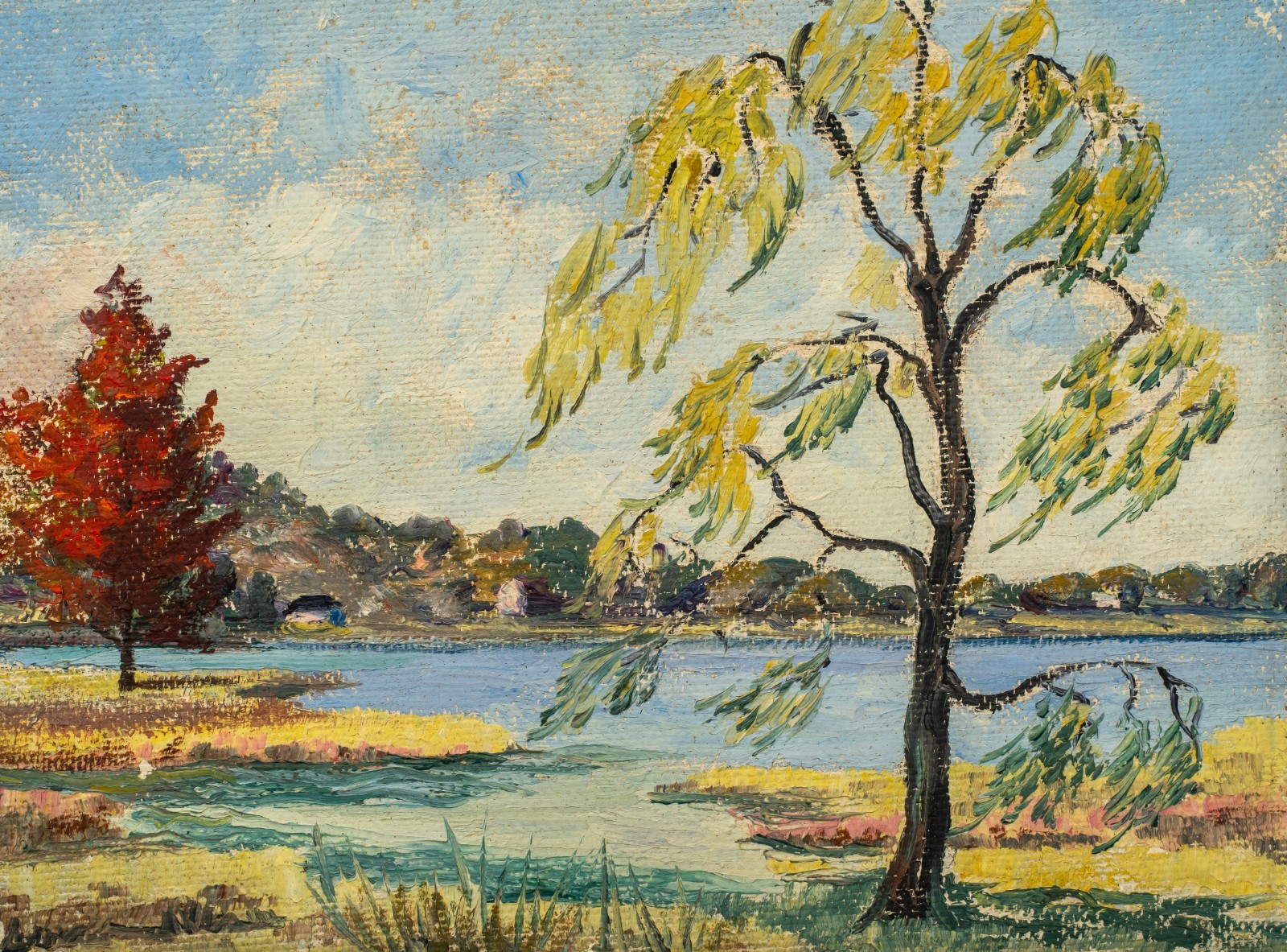 E. 20th Century New England Impressionist Landscape Study Unsigned Coastal Tree