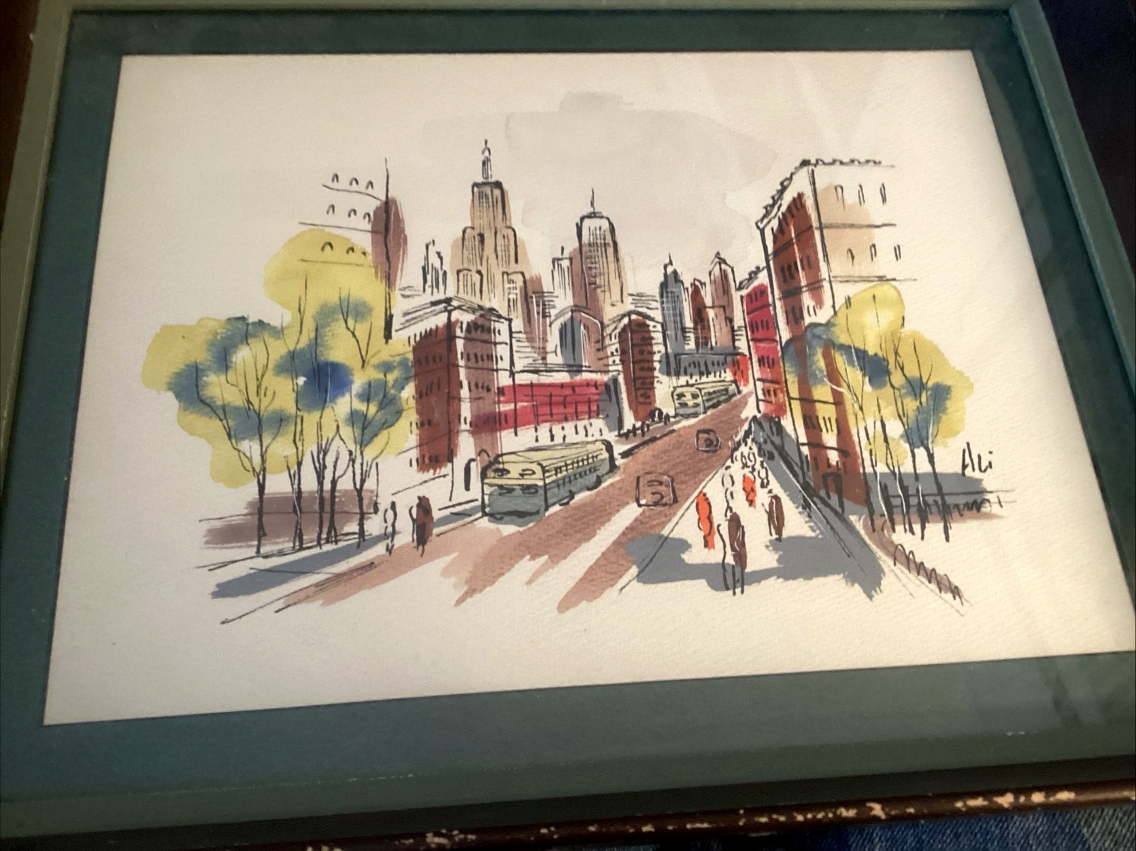 Charles Cobelle original signed art New York City street scene 9″ x 11″