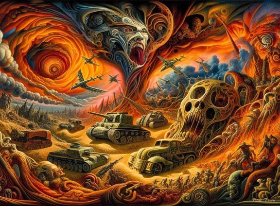 WAR. Painting Giclee Canvas 16″X20″ with Mat Frame