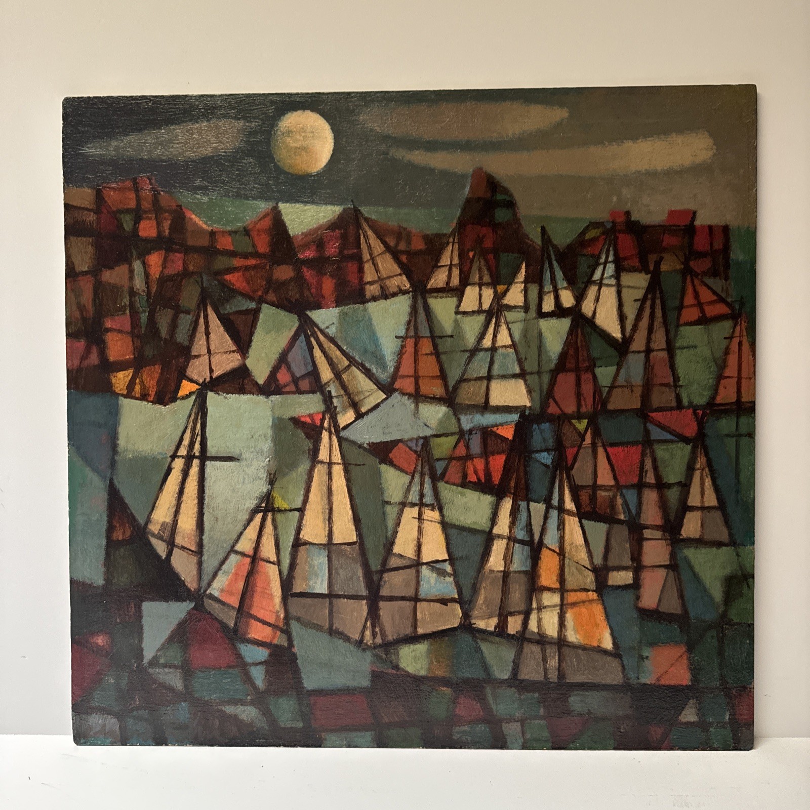 Mid Century Painting Modernist Coastal CUBISM Expressionist Edmond Kohn Beach