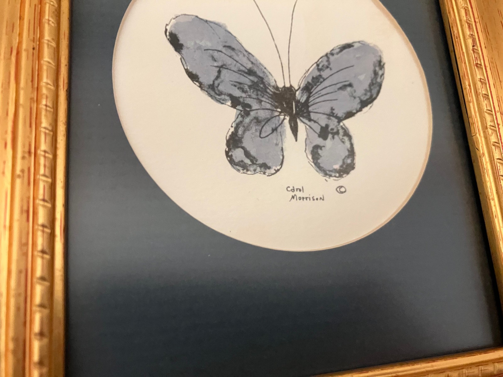 Vtg Orig Watercolor Painting in Updated 4×5 Frame; Butterfly, Carol Morrison