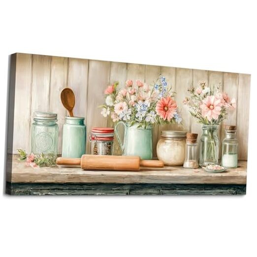 Large Vintage Kitchen Wall Art Prints, 40″L x 20″W Farmhouse Vintage Kitchen