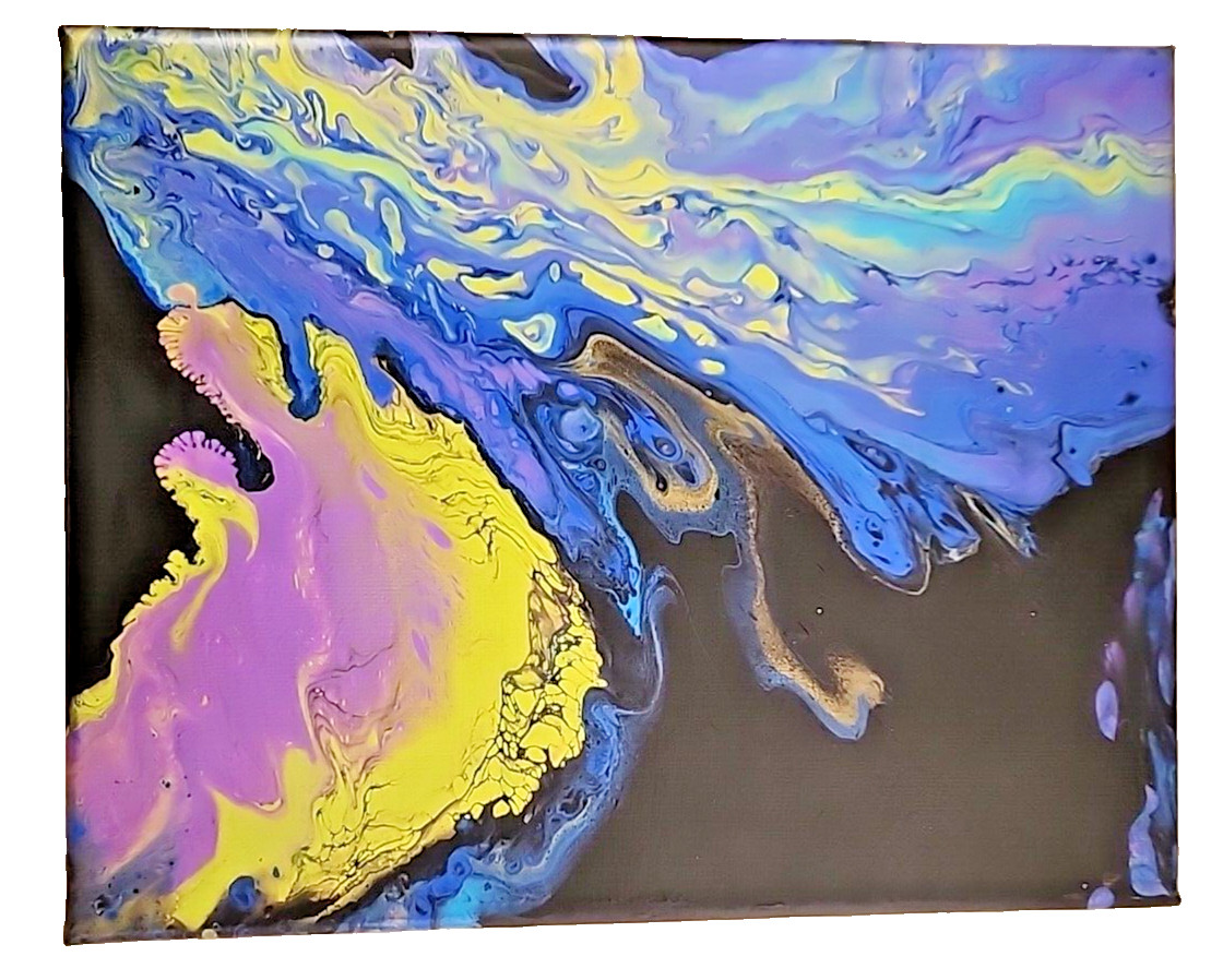 Acrylic Pour Painting Abstract Blue Purple Black 3 Paintings 10×8 Unframed OOAK