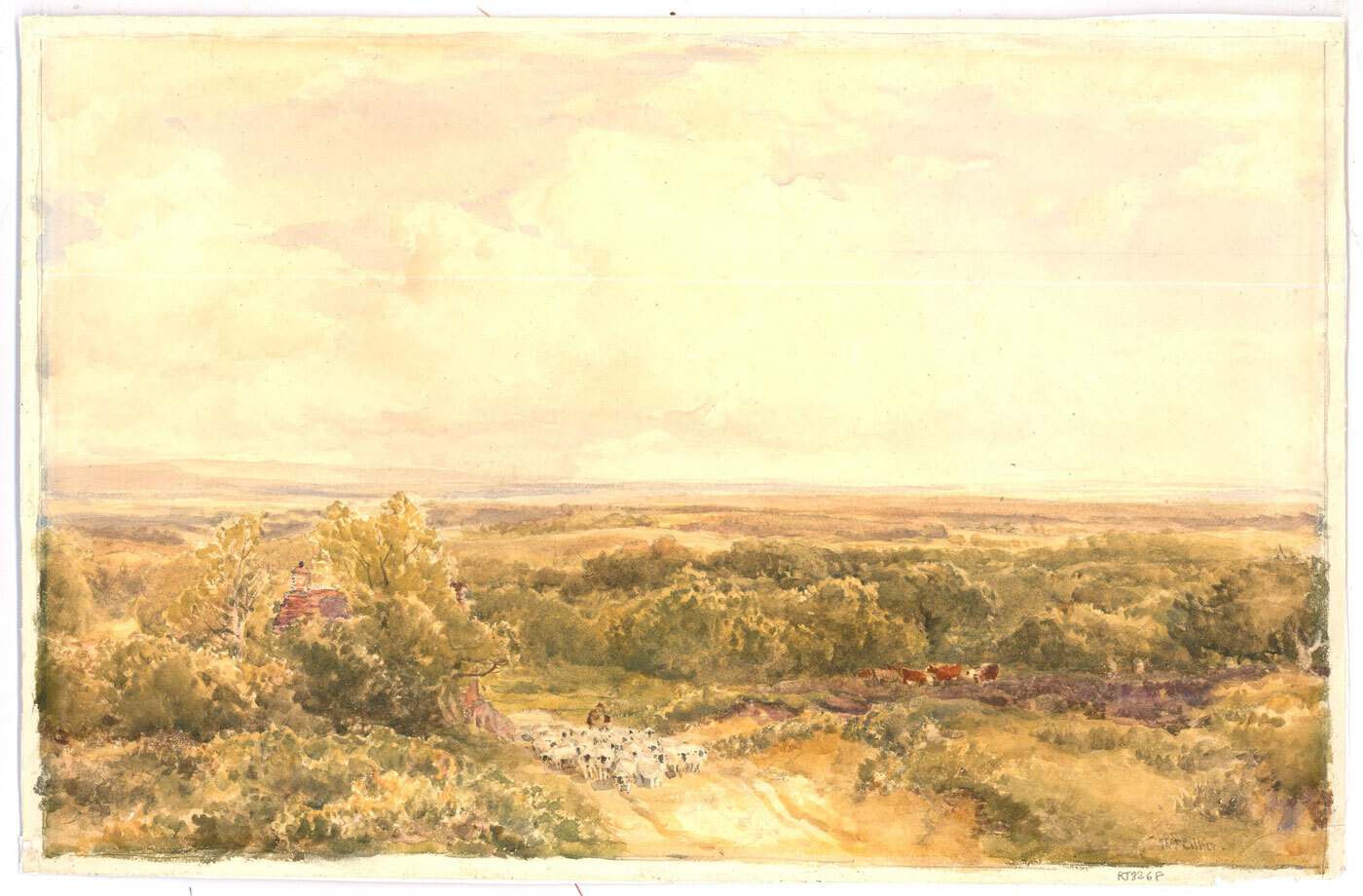 Thomas Collier RI (1840-1891) Watercolour, Shepherd and Flock
