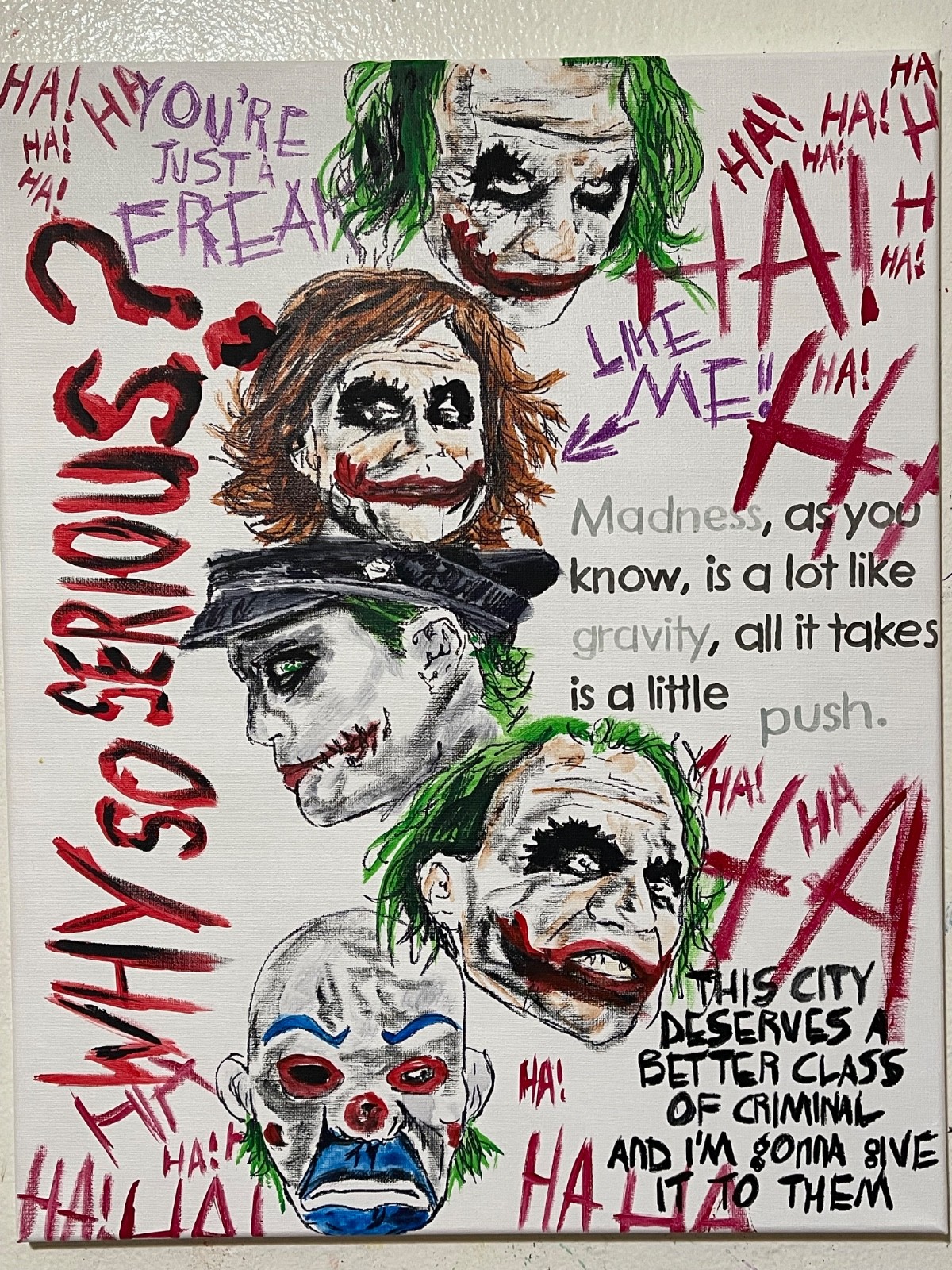 Seasoned Art The Joker Heath Ledger The Dark Knight quotes and faces portrait DC