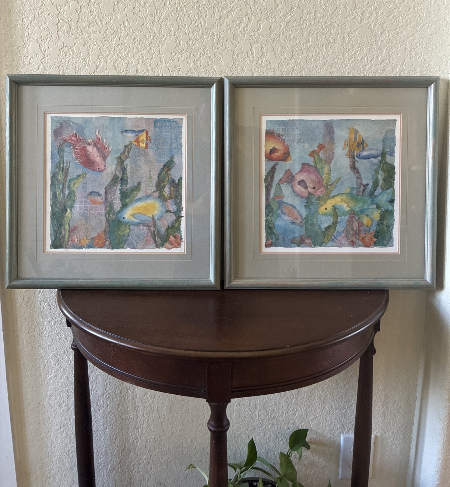 Vintage Set of 2 1999 Fins And Scales By LINN DONE, Artwork Bathroom Aquarium