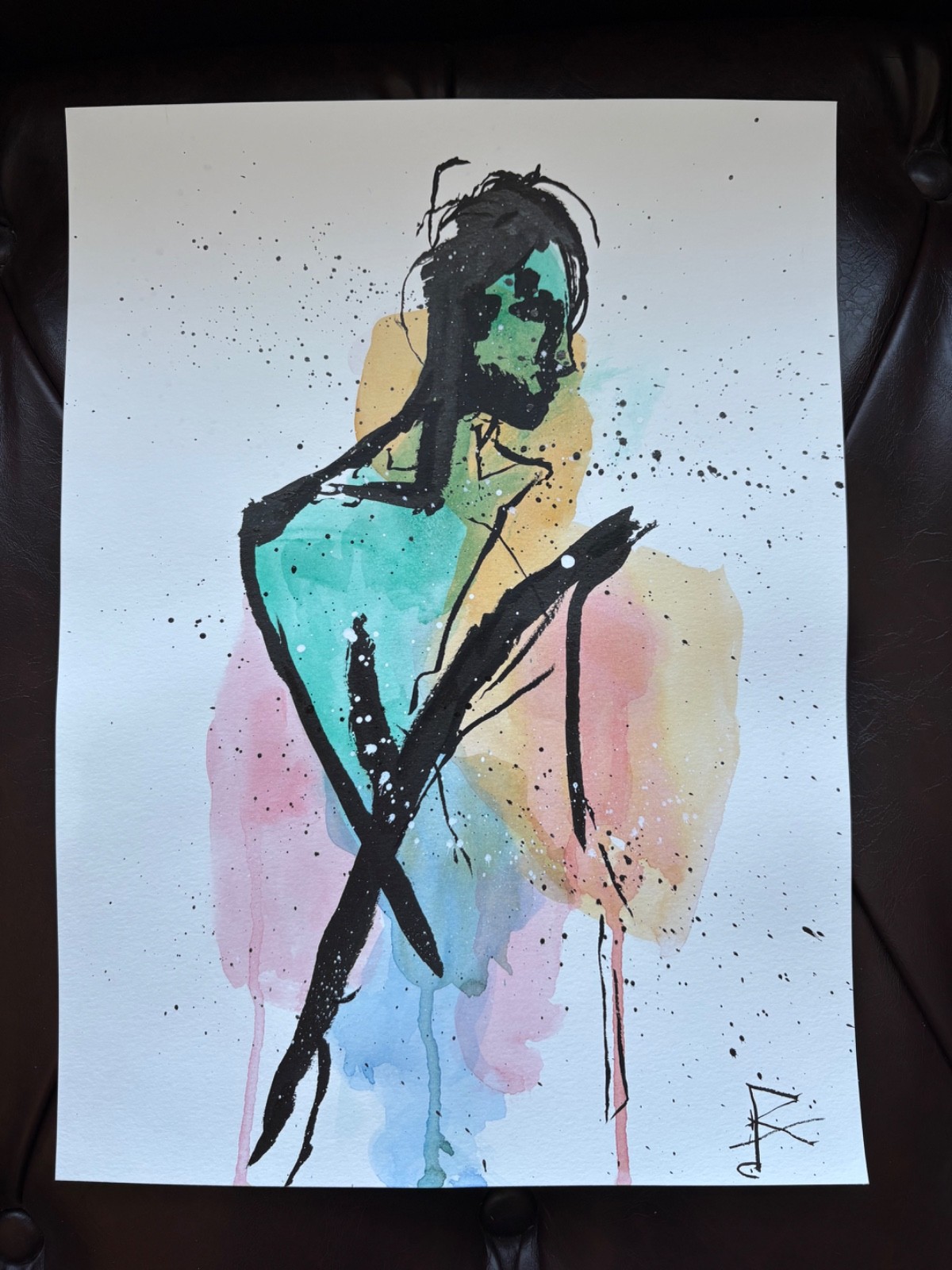 BATHROOM ART 11×15 Abstract Beautiful Euro Woman Watercolor Portrait Painting