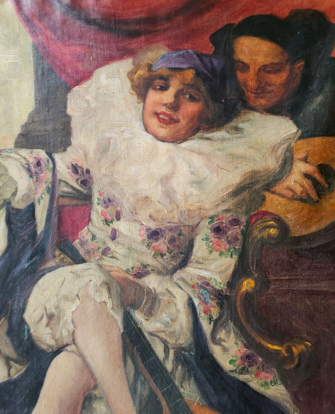 RICHARD GEIGER ( Austria 1870–1945), Oil on Canvas, Pierrette and Lute, Signed