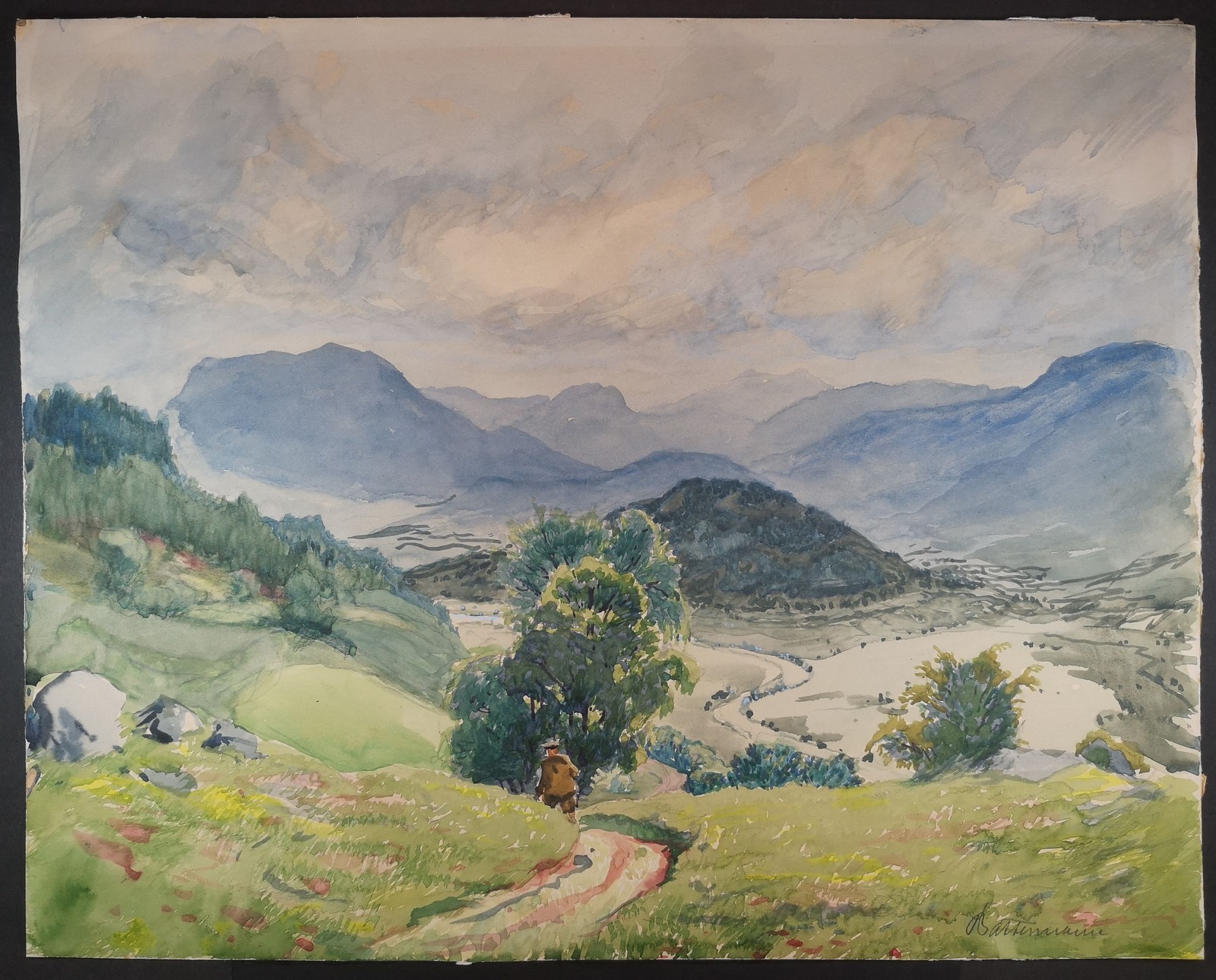 Watercolour. Ürzig on the Moselle. 1943. Signed. Wilhelm Battermann (1872-1964):