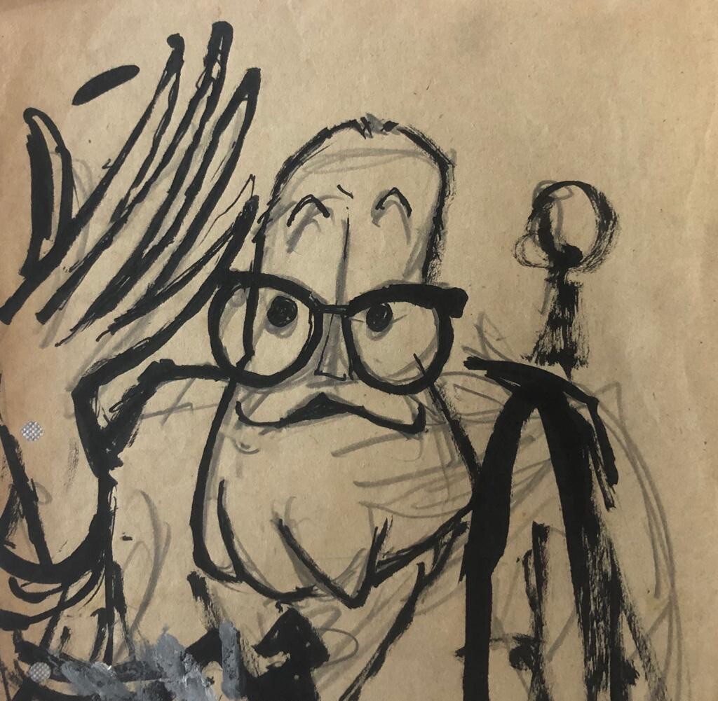 Cartoon by Juan David. (Alejo Carpentier). No signature. Cuban Art