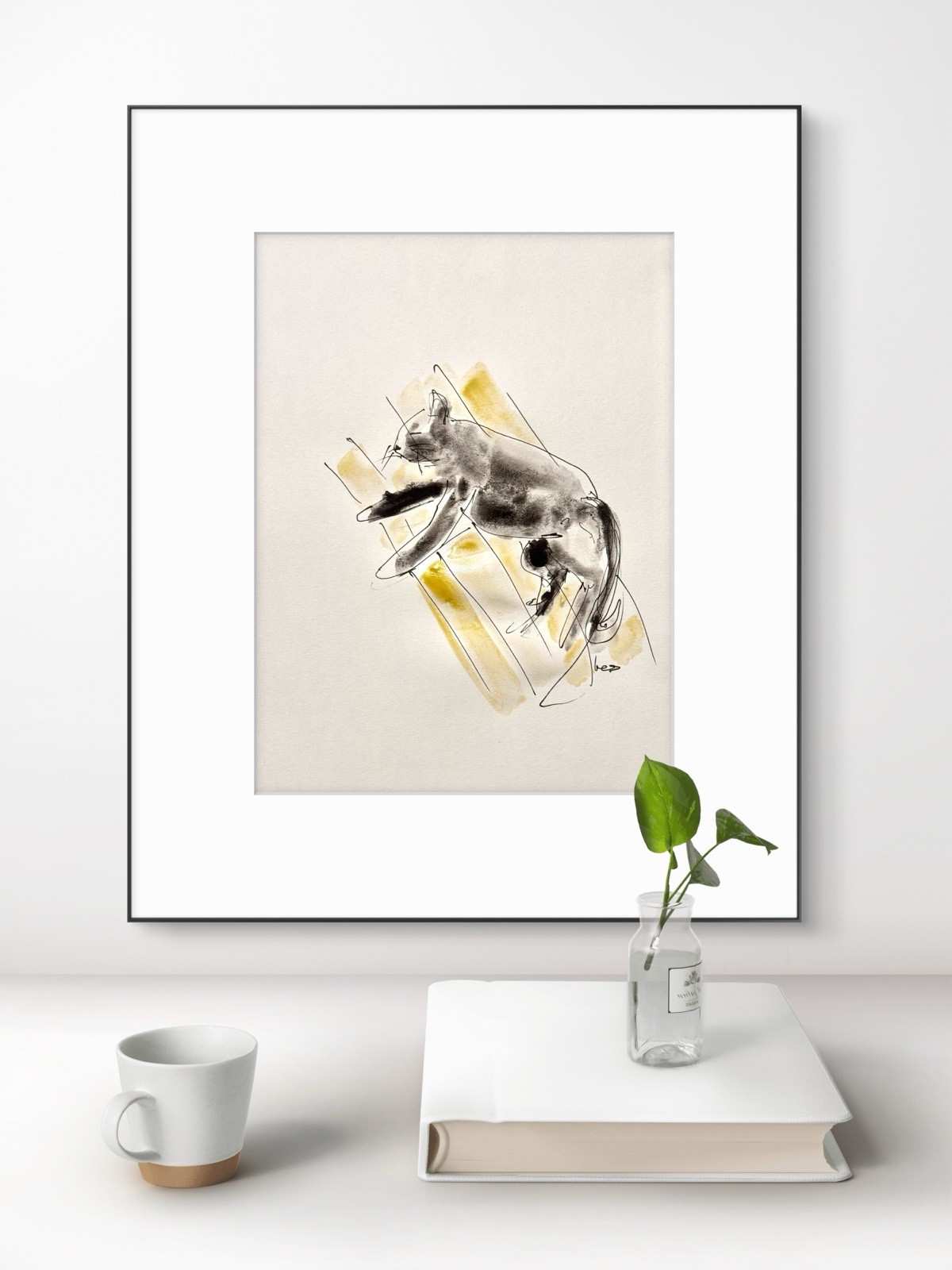 SAMATOWIC Original Abstract Cat Expressionism 9×12 Ink Handmade Signed Art 24