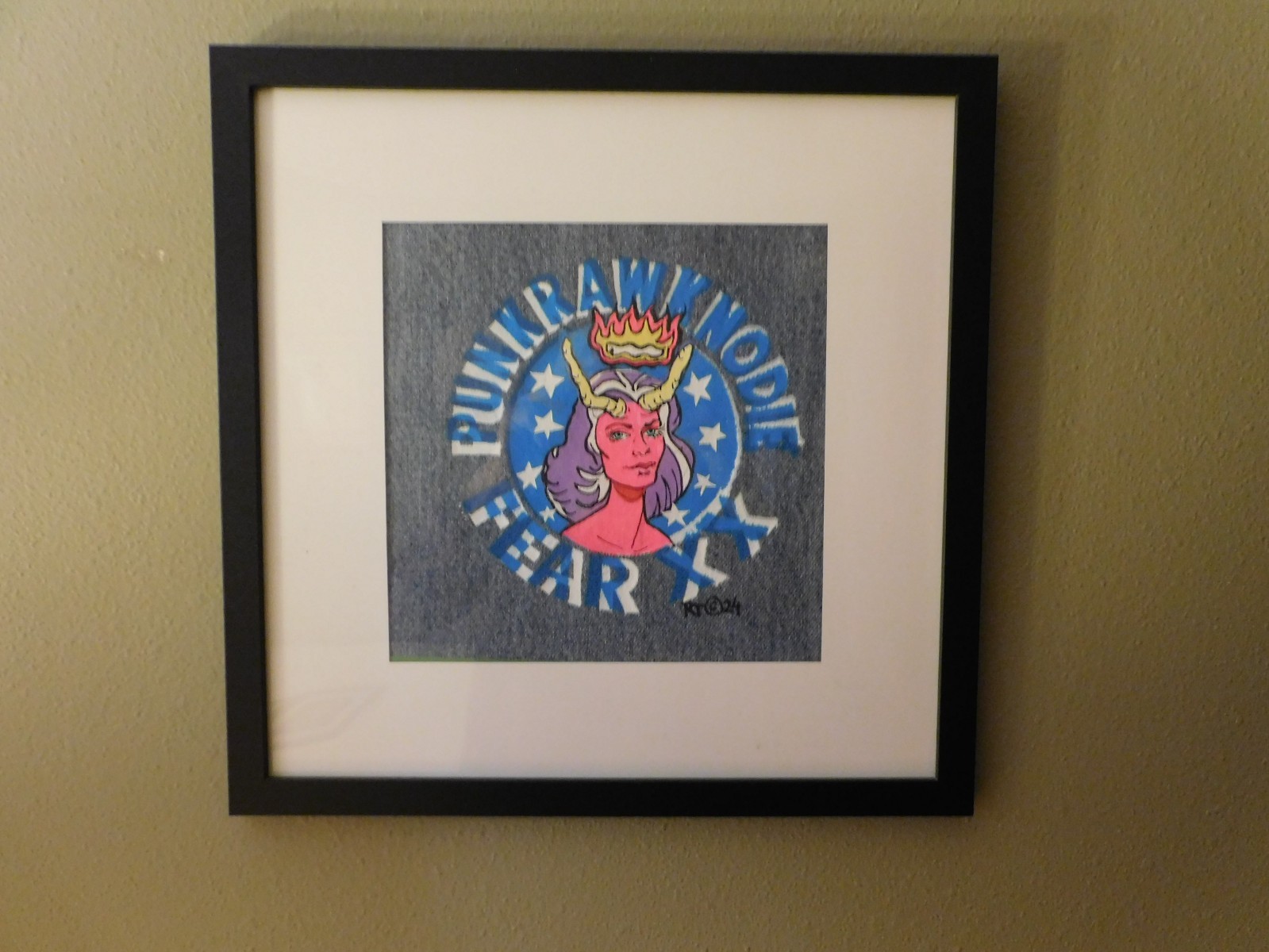 Set of 4 Satyrs on Hand Pulled Serigraphs on Denim original art in center signed