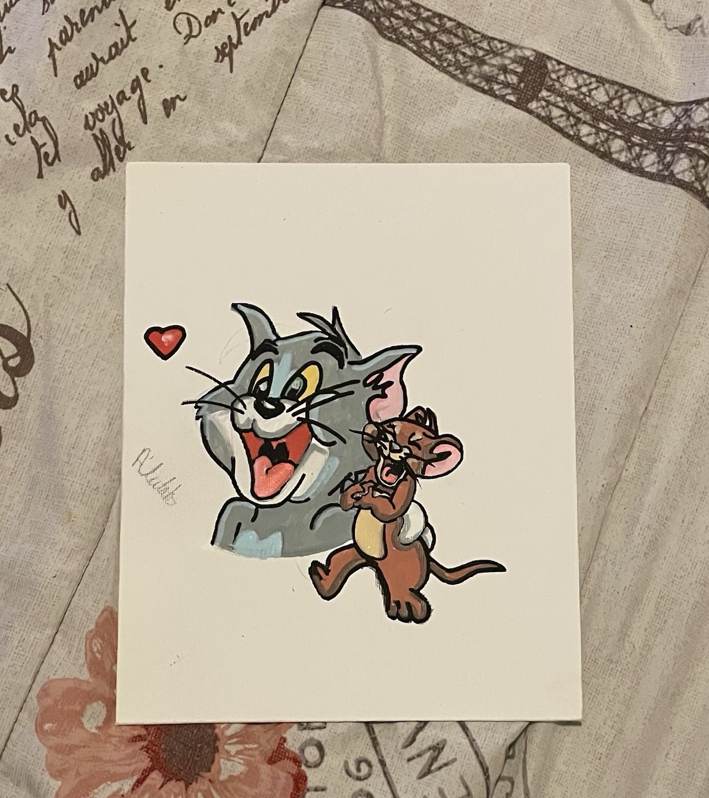 Tom and Jerry Acrylic Painting On Canvas Signed by Artist One Of A Kind
