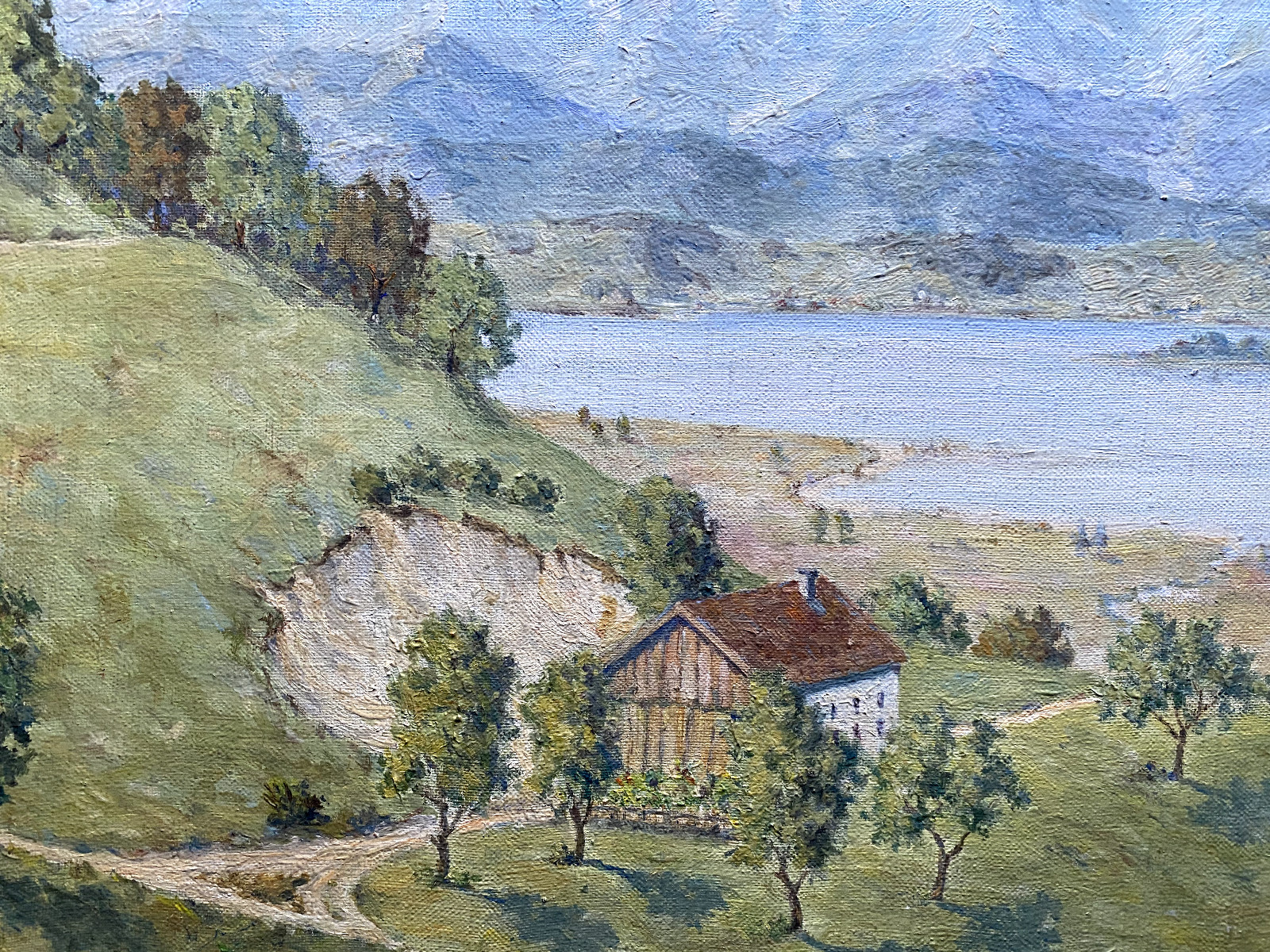 ::OIL PAINTING LANDSCAPE VERSO PROF. STEINBERGER ALPS ANTIQUE NATURE MOUNTAINS SKY