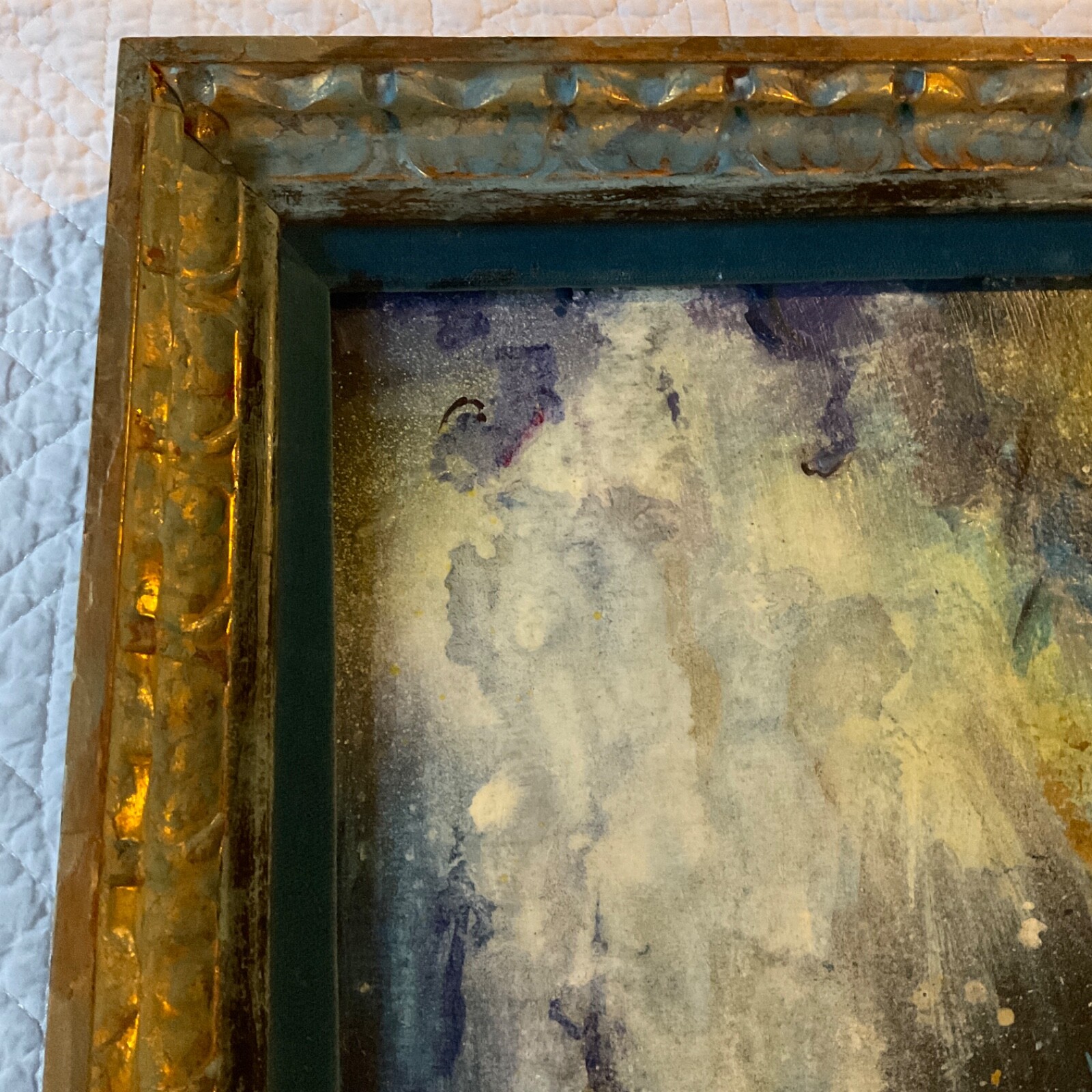 Abstract original hand painted encaustic PAINTING signed Shaffer moody blues