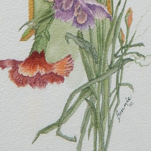 WATERCOLOR ORIGINAL: Beautiful Flowers (3 in 1) by Bonnie. Framed & Signed. MINT