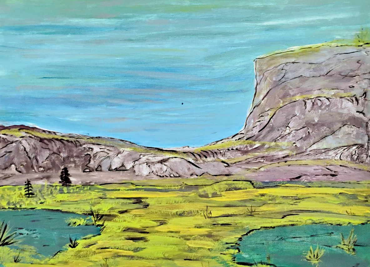 Fine Art Acrylic Painting Original New Brunswick Rocks TM NEW Landscape 12×9 in.