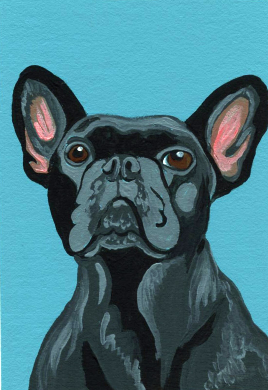 ACEO ATC Original Painting Black French Bulldog Dog Pet Art-C. Smale
