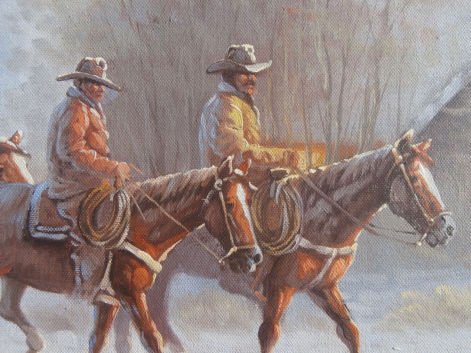 COWBOY ART Horses WESTERN SCENE Artist AMERICAN WEST Winter Snow PAINTING
