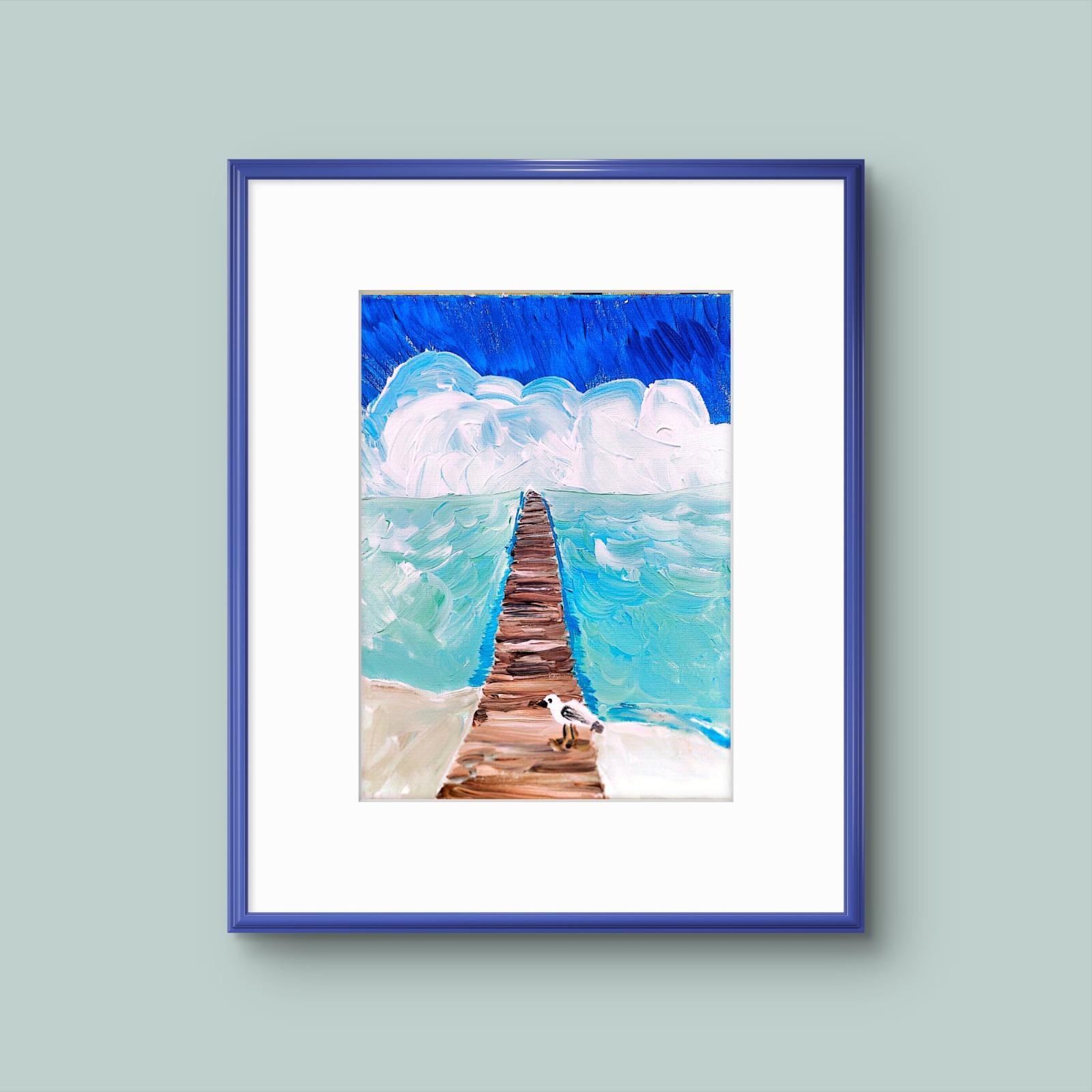 The Almost Empty Pier Colorful Original Modern Art Acrylic Canvas 11×14 Signed