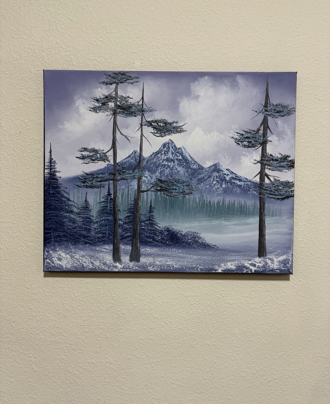 Winter Mountain Landscape Oil Painting Snowy Pines Forest 16×20 Original WallArt