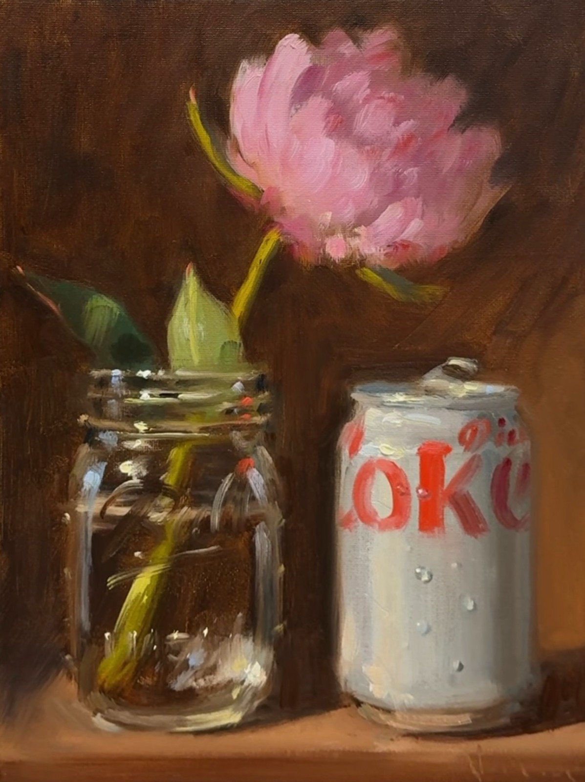 Diet Coke and Peony (Hand embellished) VERRIER Still life oil painting, Signed