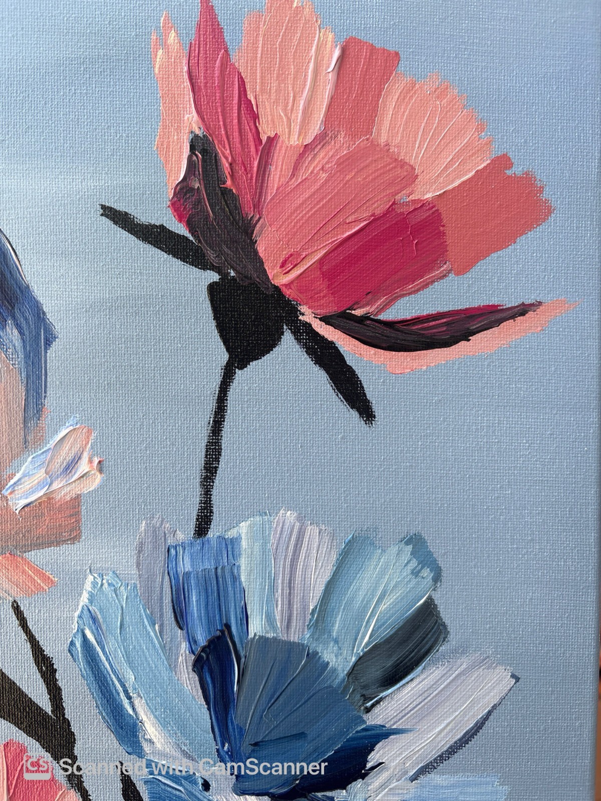 Impasto Pink Blue Flowers Original Acrylic Painting 11×14 Signed Canvas Art
