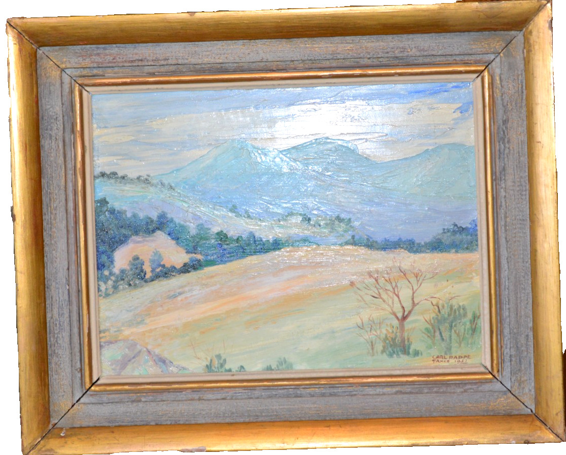 Oil on masonite panel, landscape by Taxco Mexico artist Carl Pappe (1900 – 1998)