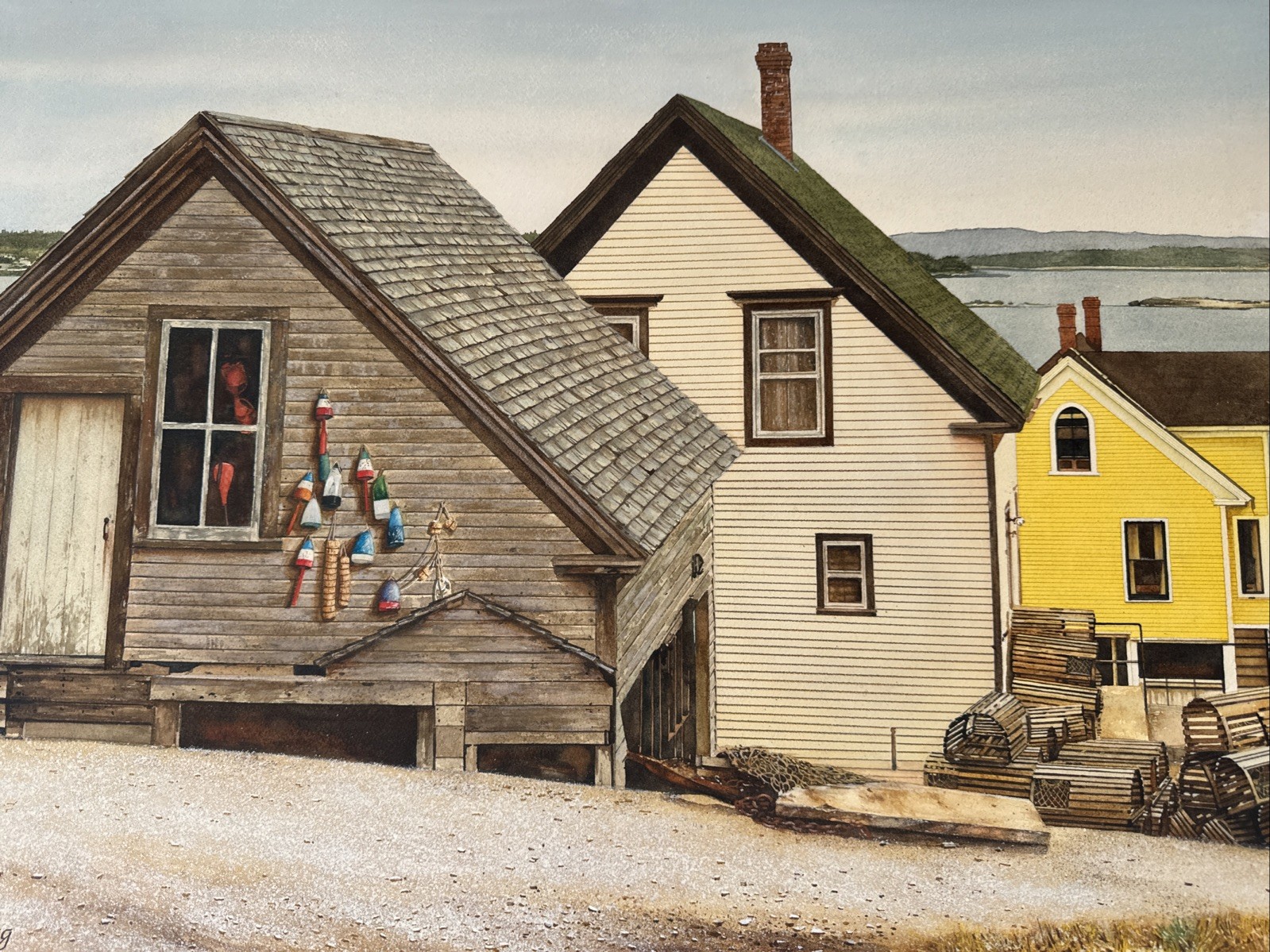 American Regionalism Landscape Painting Coastal Beach Port Marina Dock JD Bugg