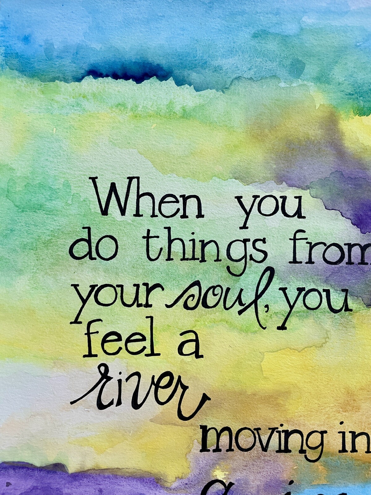 Original Watercolor Hand-lettered & Inspirational, Rumi- Blue, Yellow, Purple