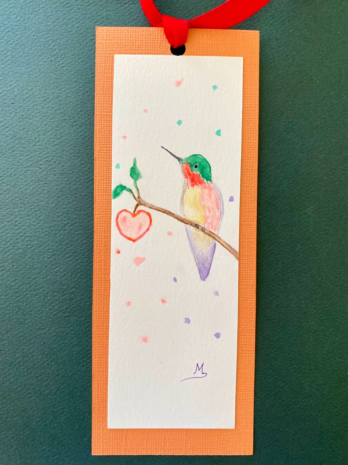 Hummingbird Original Art Painted Bookmark Hummingbird Heart Painting Bird Art