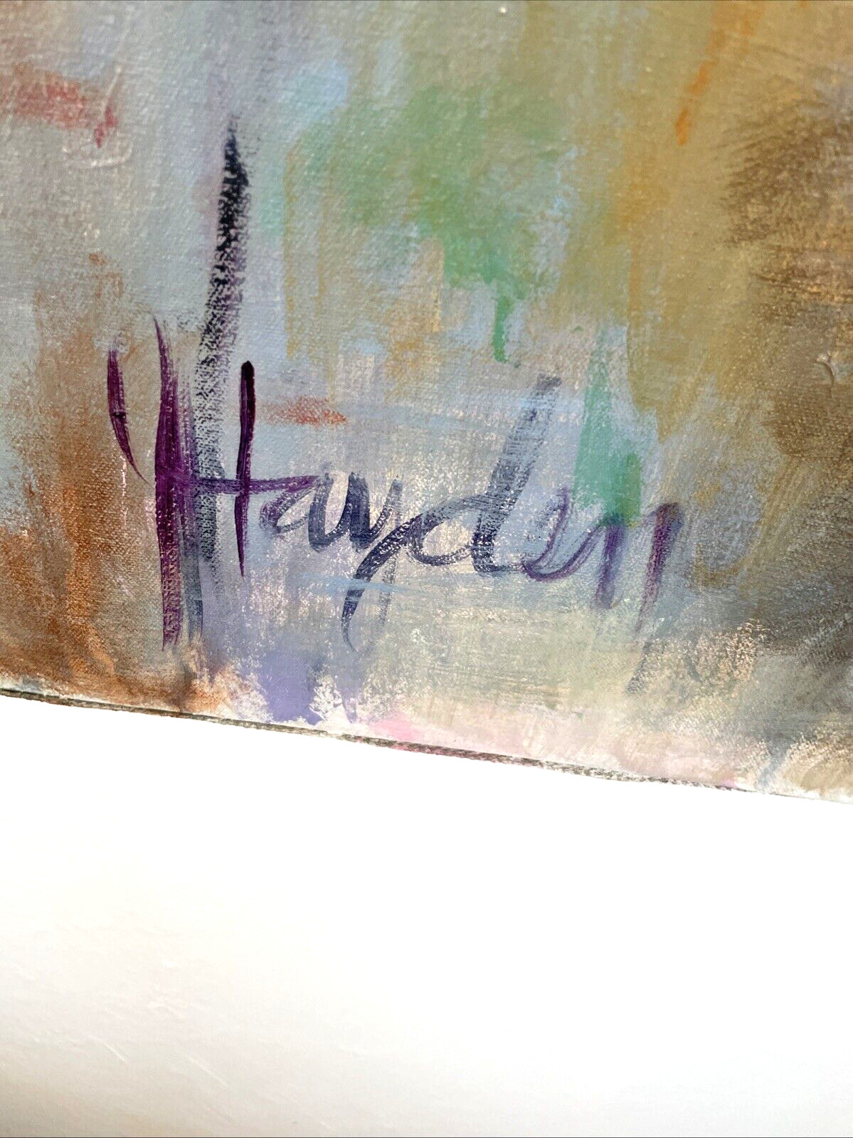 Vintage Figural Female Expressionist Abstract Painting 24×36″ signed Hayden