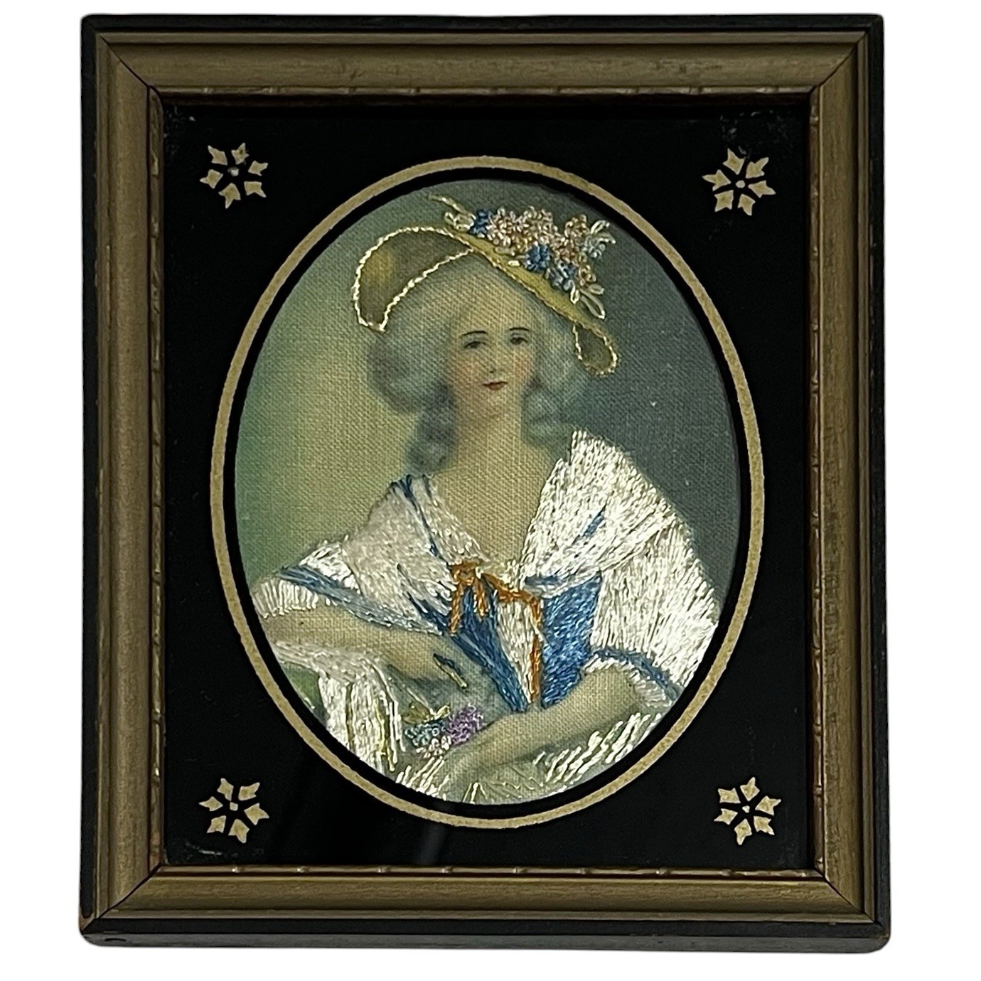 VTG Pair Needle Paintings Boucher Elisabeth France Framed Under Glass Art