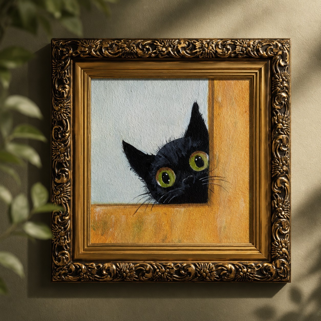 ORIGINAL Oil Painting Black Cat Handmade Miniature Contemporary Wall Art Animals