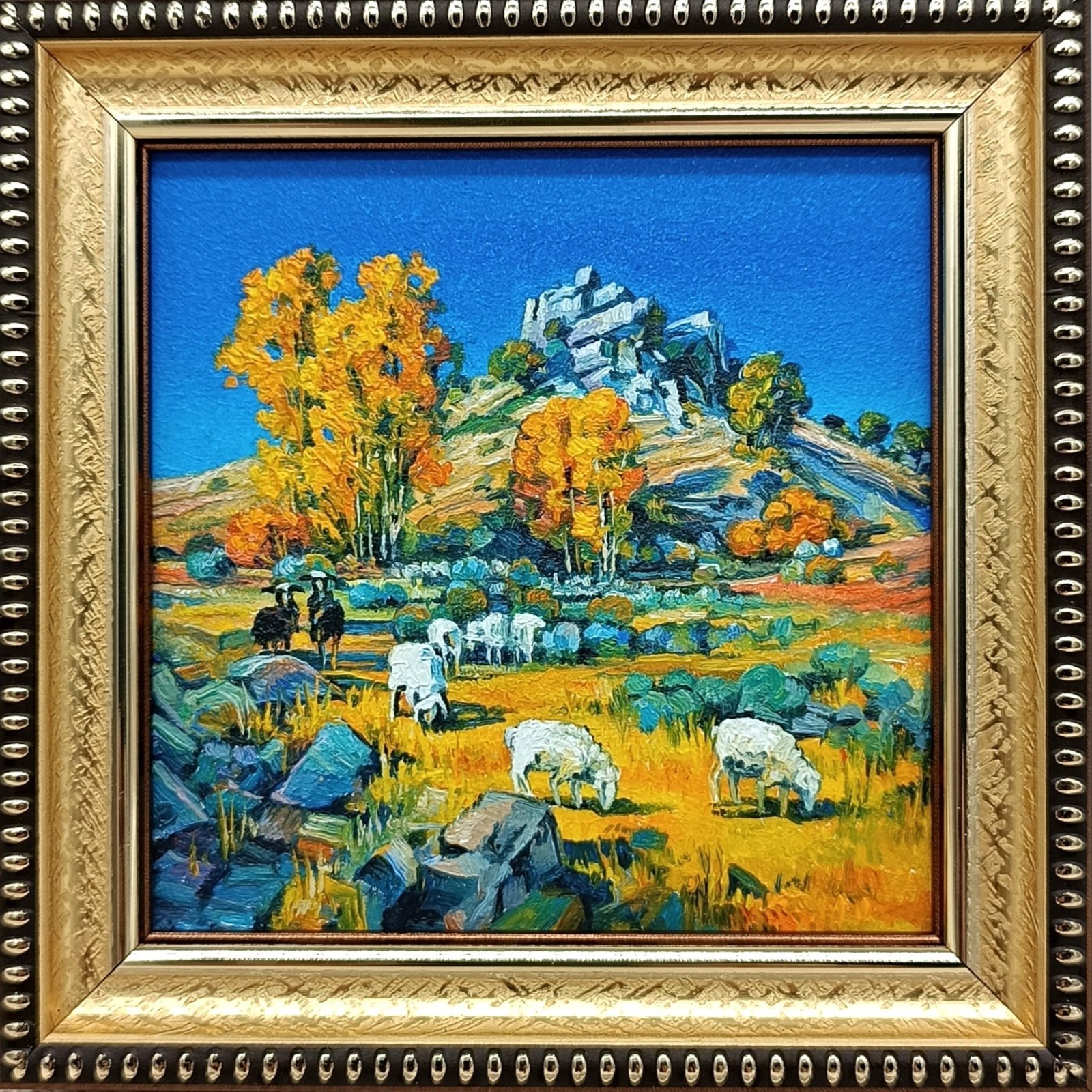 Signed Framed Summer Oil Painting Original Art Mountain Landscape Sheep Gift 4×4