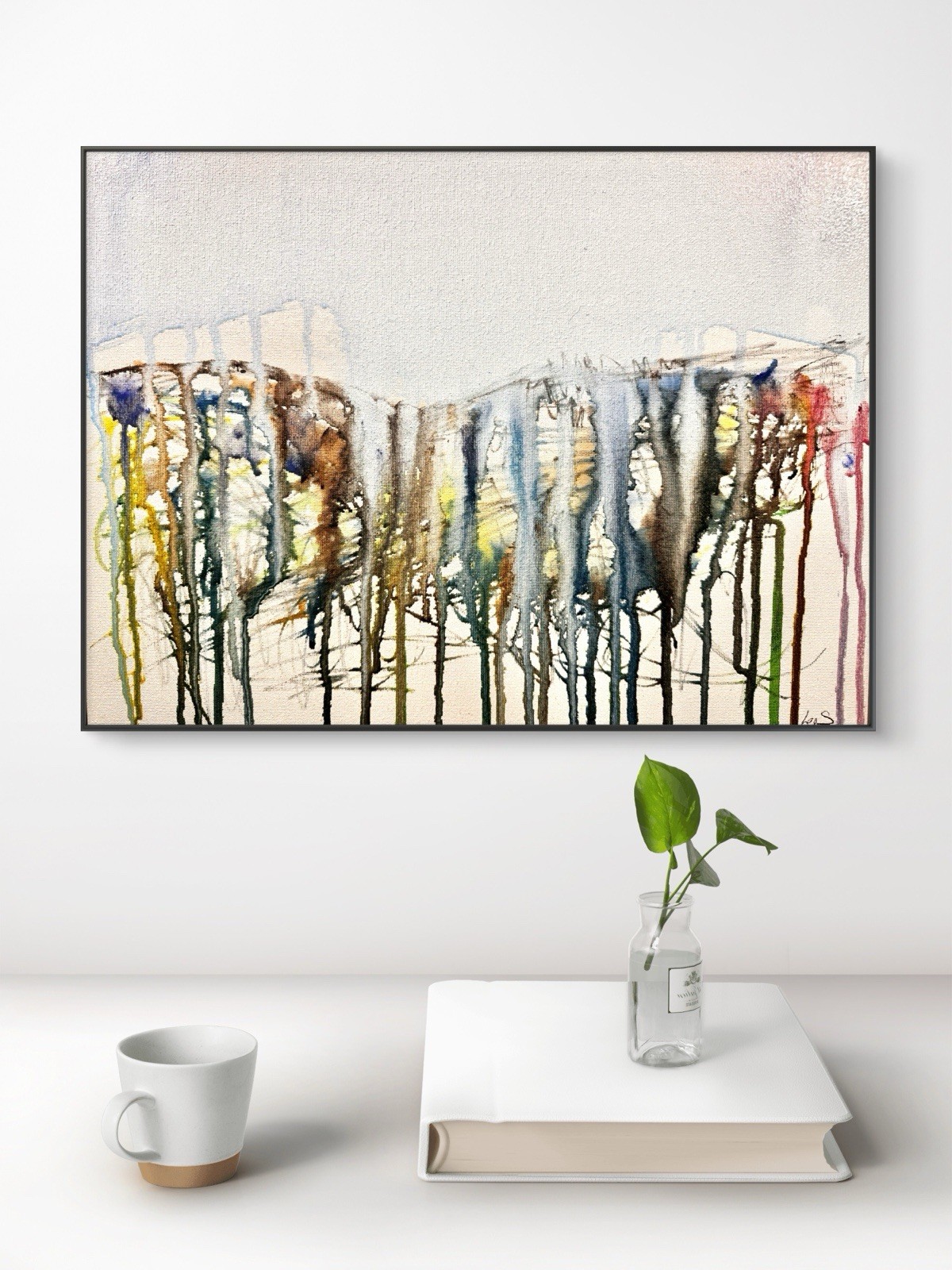SAMATOWIC Original 12×16 Abstract Ink Art Cool Tones Wall Decor Canvas 401